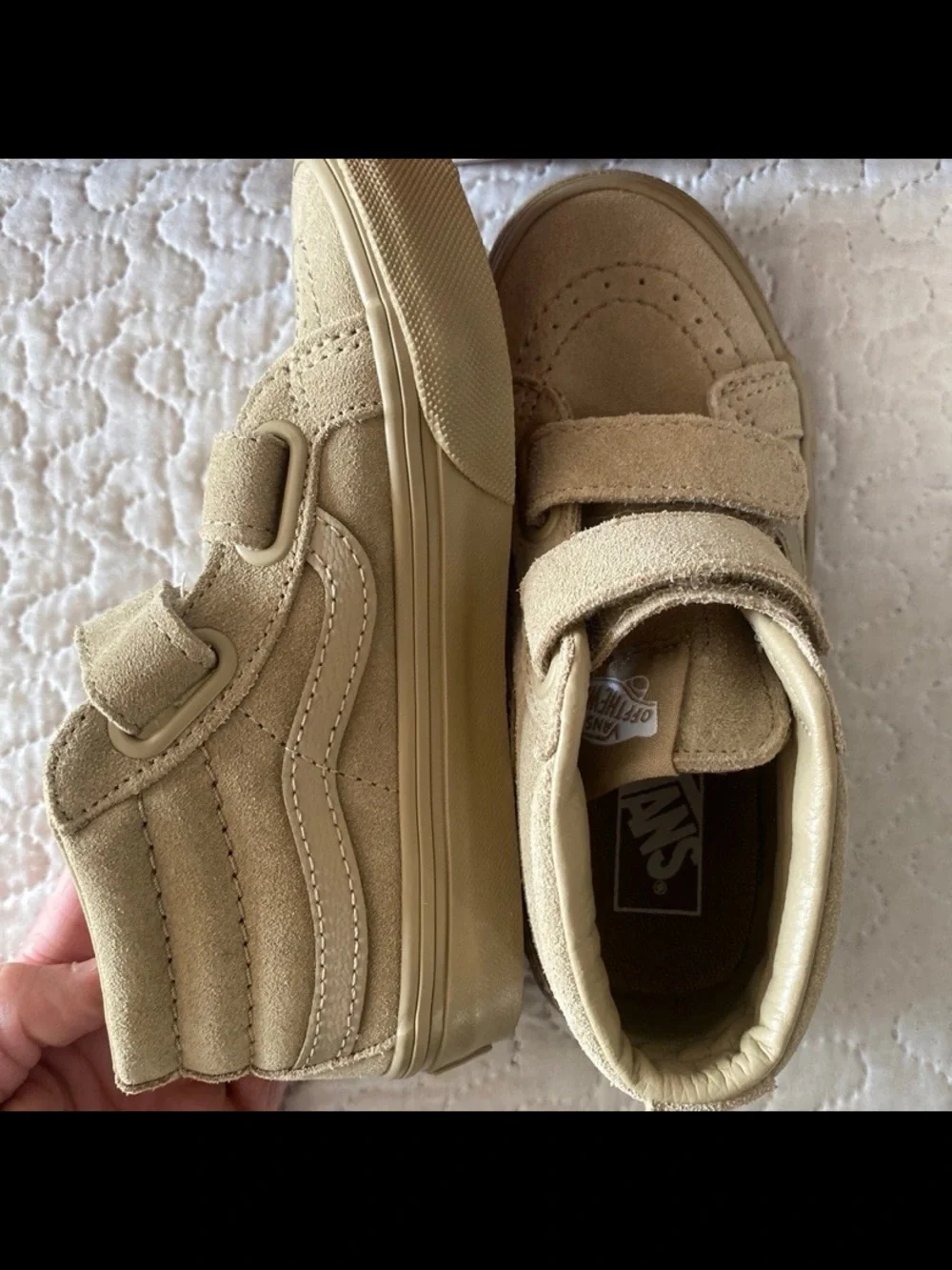 Vans Kids High-Top Velcro Sneakers in Beige